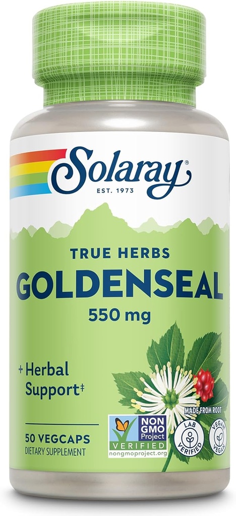SOLARAY Goldenseal Root 550mg - Golden Seal Kapsułki - Ziołowe Suplementy do Wsparcia Wellness - Non-GMO, Wegan, Gluten Free, Laboratorium zweryfikowane, 60- Day Money Back Guarantee, 50 Sługi, 50 VegCaps
