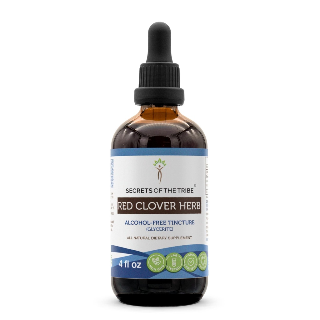 Red Clover Herb USDA Organiczne nalewka 124; Wyciąg bez alkoholu, Wysokiej mocy Herbal Drops 124; Wykonane z 100% Certified Organic Red Clover Herb (Trifolium Pratense) Suszony Liść i kwiat 4 oz