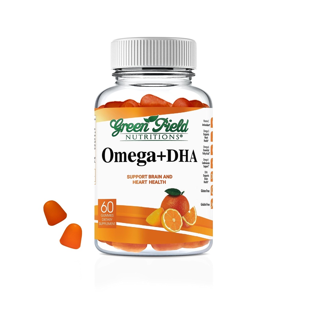 Greenfield Nutritions Halal Omega 3 Gummie do żucia z DHA dla dorosłych - 60 Gummy Halal Vitamin, Wspomaga mózg, serce i układ immunologiczny - Wegan, Non-GMO Gluten- Free Gelatin- Wolna witamina Halal