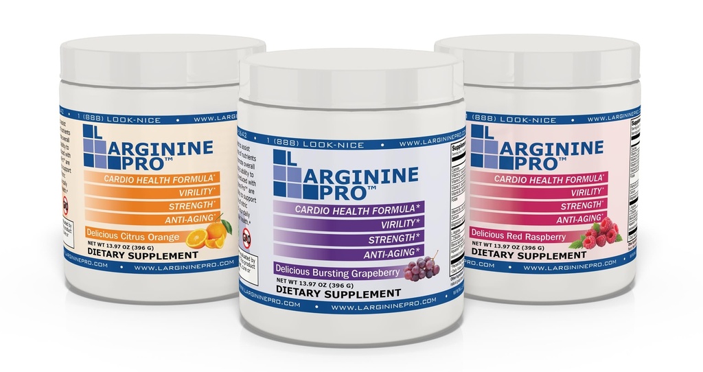L- ARGININE PRO PHARE 124; 5,500mg L- arginina Plus L- cytrulina 1,100mg malina, pomarańczowy i winogronowy proszek do sporządzania mieszanki do napojów dla zwiększonej produkcji tlenku azotu