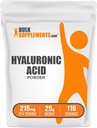 BulkSupplements.com Hyaluronic Acid Powder - jako Hyaluronian sodu, Hyaluronic Acid Supplements - Food Grade, Gluten Free - 215 mg na jedną porcję, 25g (0,88 oz) (opakowanie po 1)