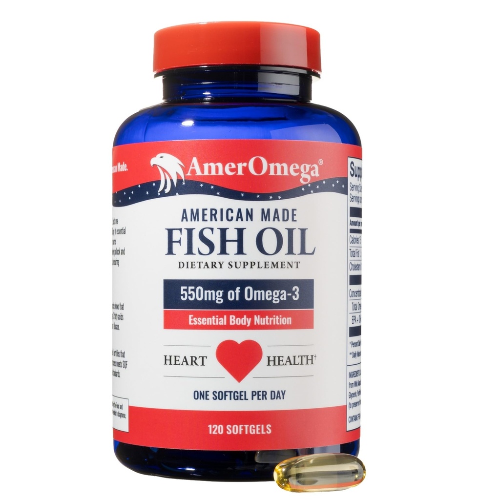 Ameromega Trigliceryd Omega-3 Fish Oil for Heart Health Support - Wild- Caught Alaskan Walleye Pollock - American- Sourced, American- Made - Non-GMO, Gluten- Free & Dairy - 120 Softgels