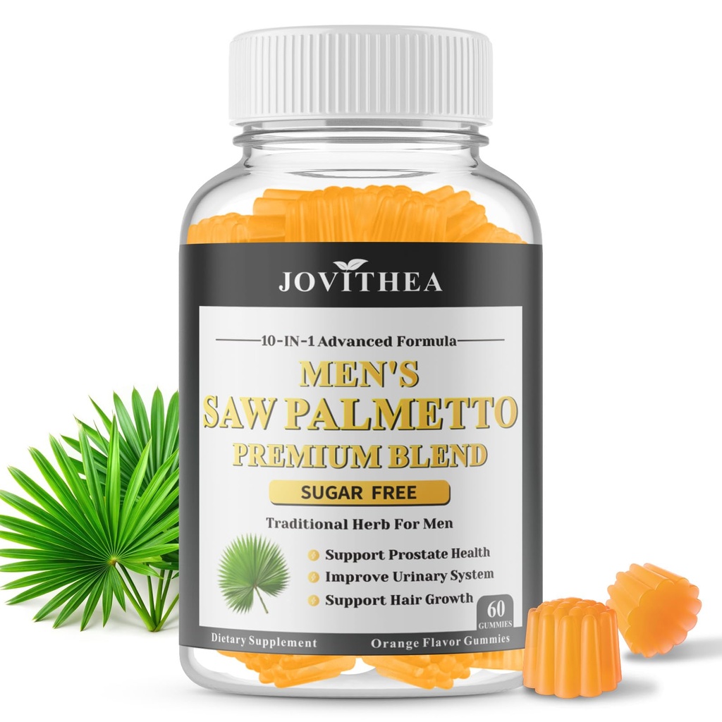 Saw Palmetto for Men Gummies, Extra Strength DHT Blocker for Men, with Pumpkin Seed Oil & Biotin, Support Prostate, Urinary Health & Hair Growth, Hormone Balance, Sugar Free, Vegan, Orange Flav, 60ct