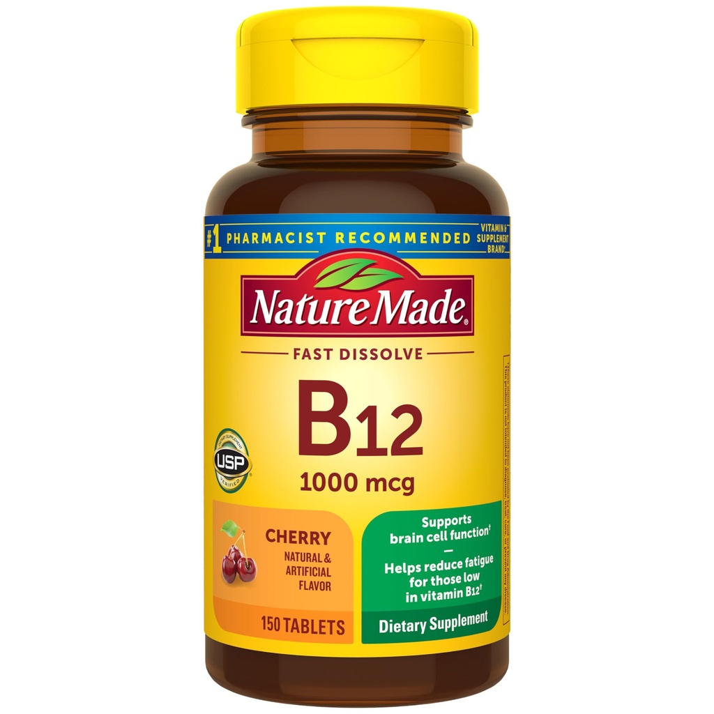 Nature Made Witamina B12 1000 µg, Łatwy do przyjęcia Witamina B12 Podjęzykowe tabletki do wspomagania metabolizmu energii, 150 Sugar Free tabletki szybko rozpuszczalne, 150 Day Supply