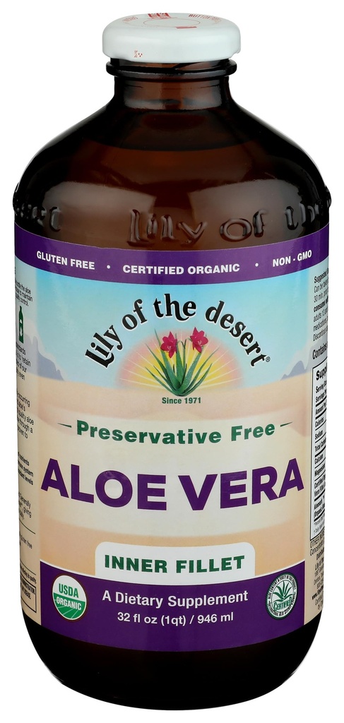 Lily of The Desert Aloe Vera Sok - Wewnętrzny Filet Aloe Vera Drink, Organiczny sok Aloe z naturalnymi witaminami, Digestive Enzymes for Gut Health, Tomach Relief, Wellness, Glowing Skin, 32 Fl Oz