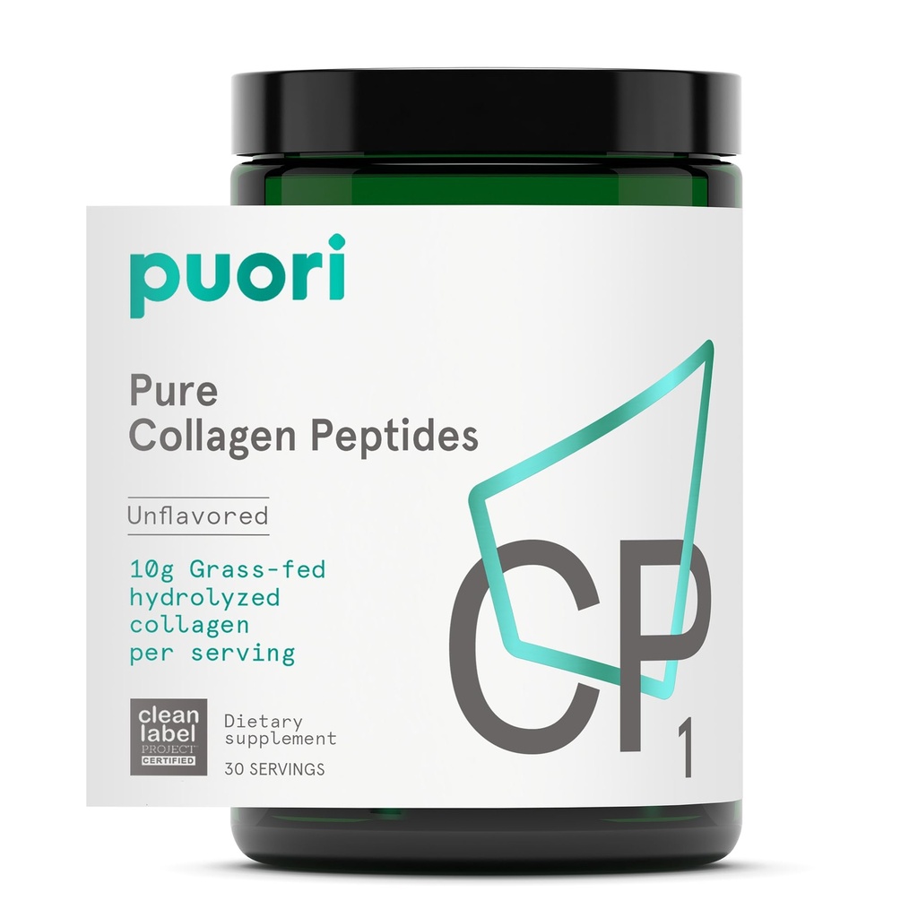 Puori Pure Collagen Peptydes Proszek, Nieflawored - 10 g Zhydrolizowany kolagen bydlęcy Wspiera zdrowie skóry, Siła włosów i paznokci, Ból stawów i wsparcie mobilności - 30 Służenie