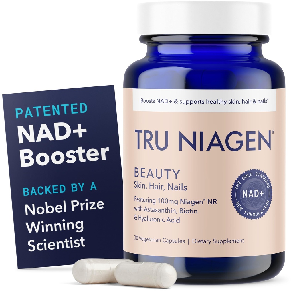 TRU NIAGEN BEAUTY NAD+ for Hair, Skin & Nails | Contains Niagen®, Astaxanthin, Hyaluronic Acid, Biotin | Supports Skin Elasticity & Moisture Retention | Daily Supplements for Men & Women | 30 Servings