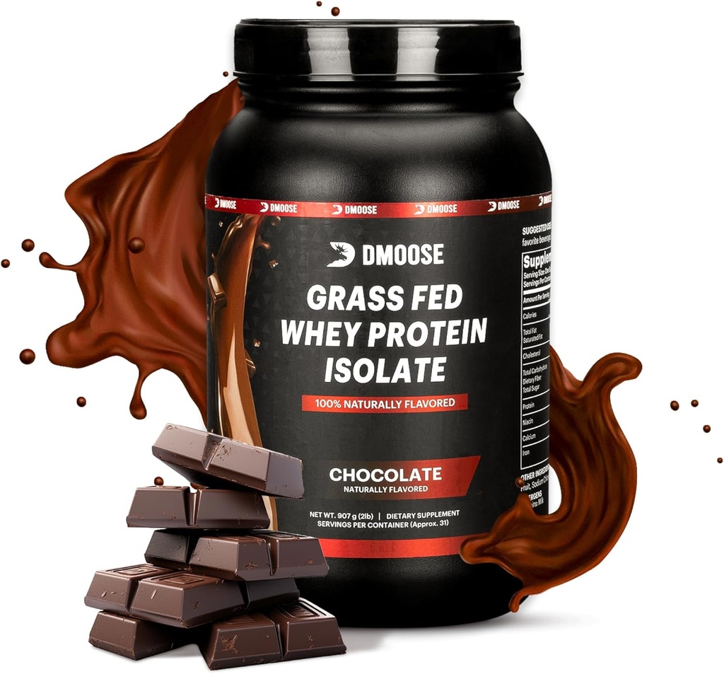 DMoose Grass Fed Whey Protein Powder - for Muscle Growth & Recovery, Naturally Sweetened & Flavored, Rich in Amino Acids, Fast Absorbing Performance Formula (2 Lbs, Chocolate)