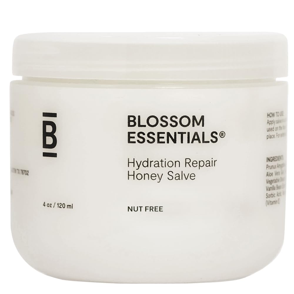 Blossom Essentials Honey Salve - Nut Free - Organic Manuka Honey Hydration Repair - Eczema Relief for Dry, Itchy, Sensitive Skin - Soothing Moisturizer & Balm for Kids, Adults - Made in USA - 4oz