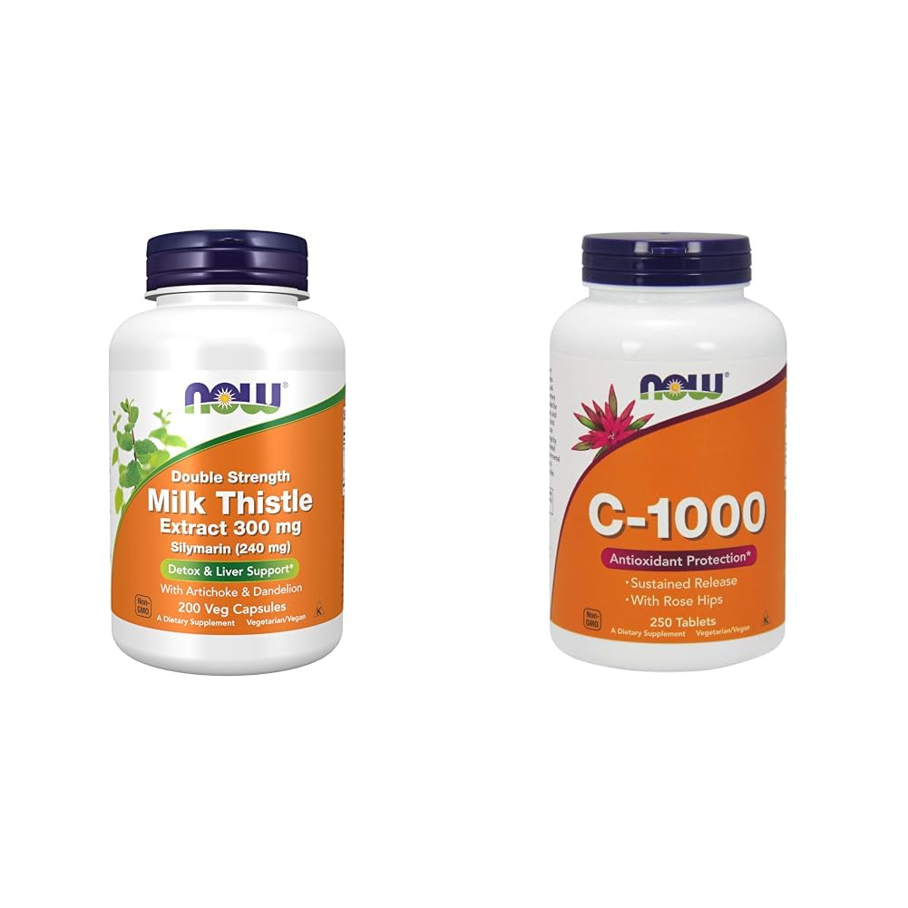 Teraz suplementy, Silymarin mleko Tistle Extract 300 mg z karczocha i mniszka i suplementy, Witamina C- 1000 z Rose HIPS, Trwałe uwalnianie, Ochrona przeciwutleniacza *