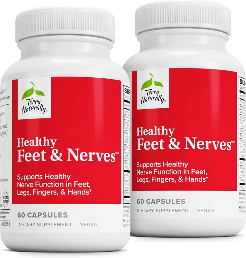 Terry Natural Healthy Feet & Nerves - Herbal Supplement with Bioactive Witamina B12 - Circulation & Nerve Health Supplement - Kapsułki wegańskie z Boswellia Serrata - 60 Kapsułek (opakowanie po 2)