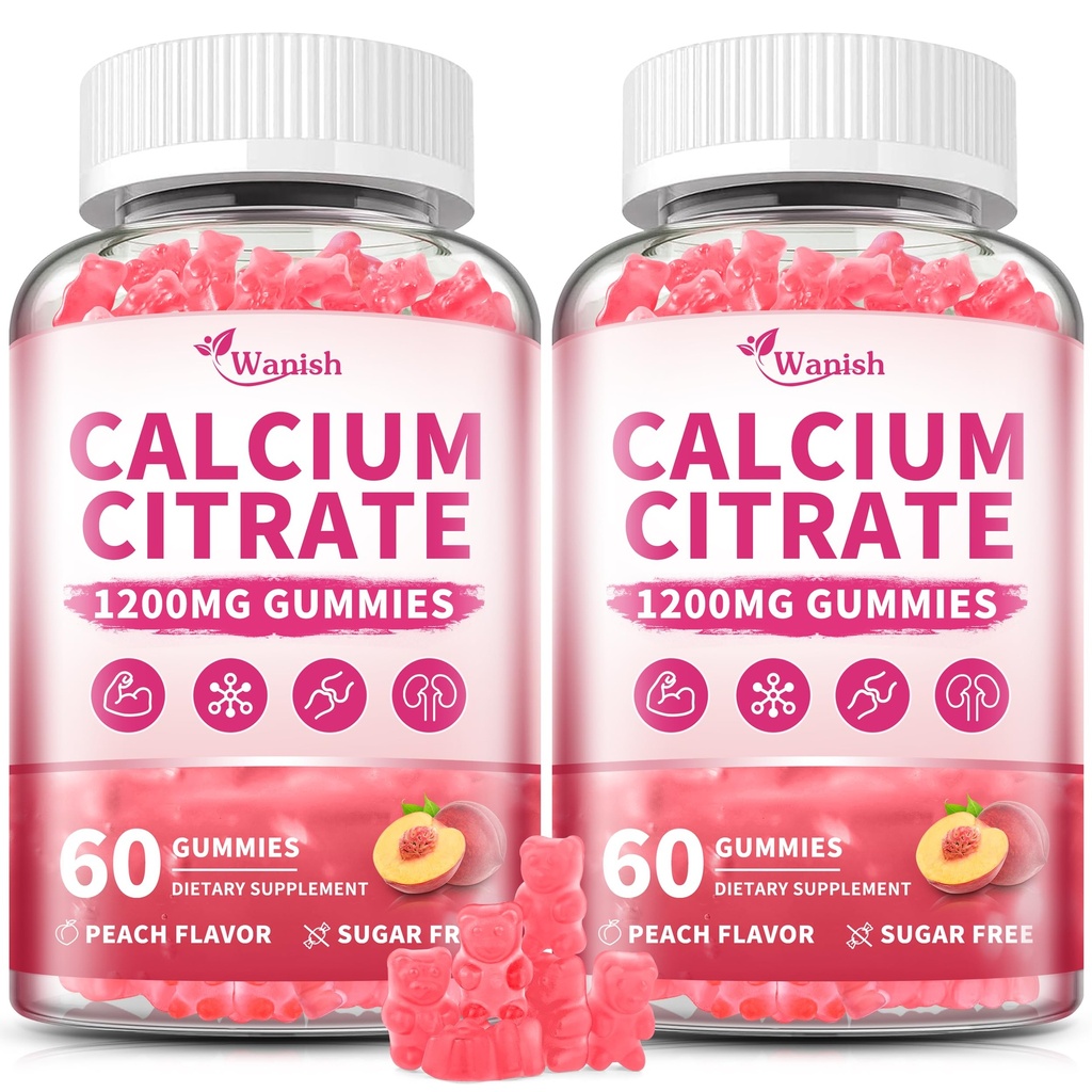 (2 Pack) Calcium Citrate 1200 mg Gummies Supplements for Women & Men,Pure Calcium Citrate Gummies for Bone, Muscle & Immune Support - Easy to Digest, Sugar Free,Vegan,Peach Flavor,60 Day Supply