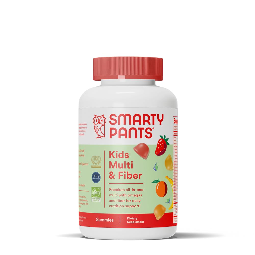 SmartyPants Kids Multivitamin Gummies and Fiber Supplement: Vitamin D3, C, Vitamin B12, B6, A, Zinc, Biotin, Inositol, Fiber Gummies, Three Fruit Flavors, 90 Count (22 Day Supply)