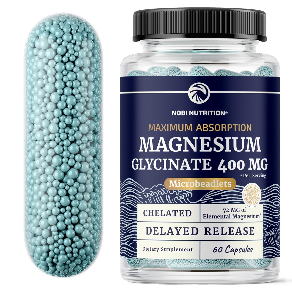 Magnezu Glycinate 400mg Adresat 124; Wysoka absorpcja Magnezu do snu, Spokój, Relaksja mięśni, Serce, Wsparcie kości i nerwów dla kobiet i mężczyzn 124; Zaawansowane mikrobeadlety Adresat 124; Chelated Mag Glycinate 124; 60 Ct.