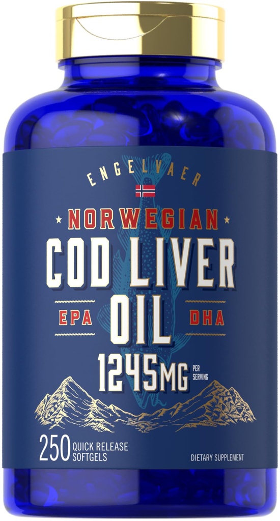 Carlyle Cod Liver Oil Softgels 124; 1245mg 124; 250 Hrabia 124; Norweski 124; Nie GMO, Gluten Free