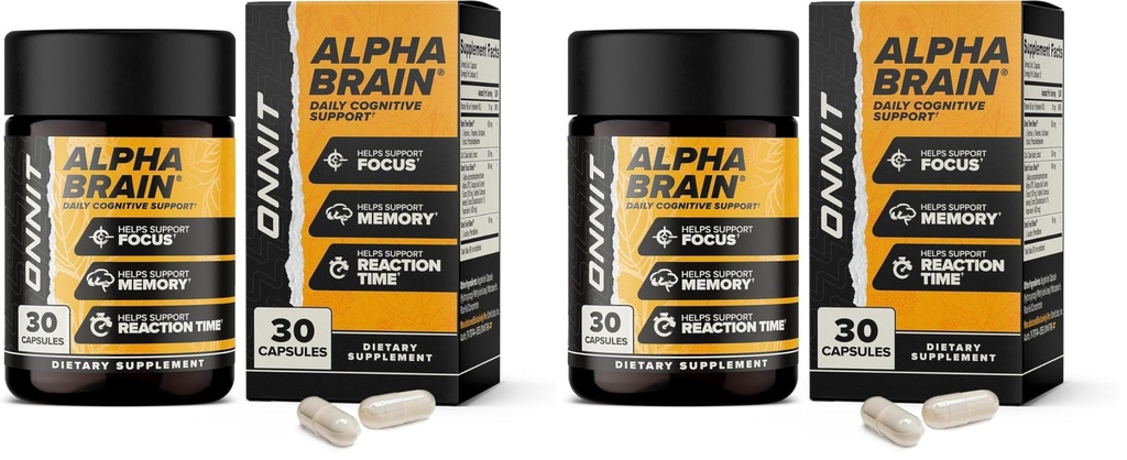 ONNIT Alpha Brain Nootropic Brain Supplement for Men and Women, IGEN Non-GMO Tested, Memory, Mental Clarity, Cognitive Support and Focus Capsules with L- Theanine and Witamina B6, 30 Count (Pack of 2)