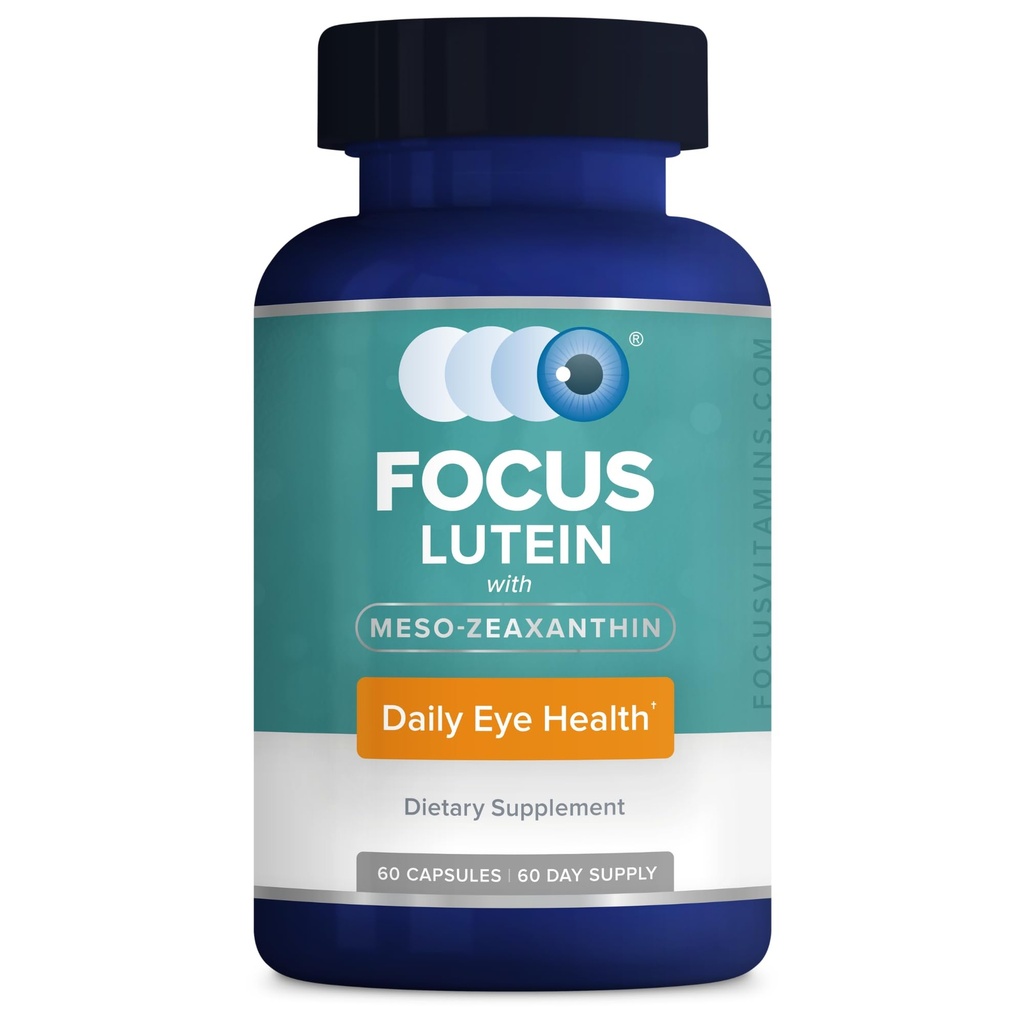 Focus Lutein for Eyes with Meso- Zeaksantyna, Suplement witaminy do oczu, 60 Count, 60 Day Supply, Daily Vision Support for Digital Screens, Światła jasne, Światło słoneczne, Wegan i Sugar- Free, Made in USA