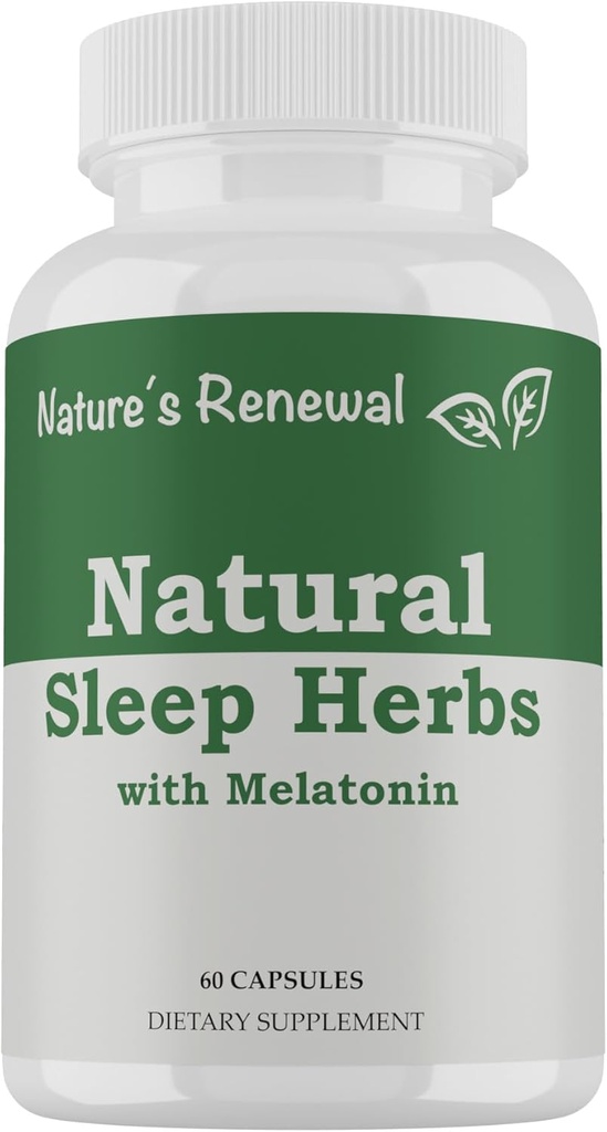 Nature 's Renowal Natural Sleep Supplement - Melatonina, Valerian Root, Ashwagandha, Magnez, Rumianek, Homeopatyczna Herbal Pomoc dla dorosłych - 60 Kapsułki
