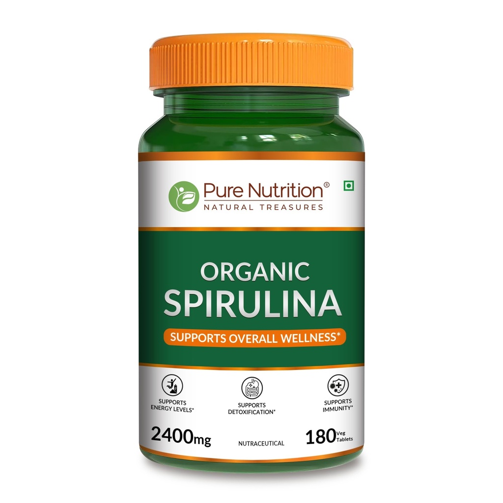 Pure Nutrition Organic Spirulina 2400mg na Podawanie 124; 180 Tabletki Veg 124; Proszek Spirulina Organiczne tabletki 124; Wspiera zdrową skórę i zwiększa odporność 124; Nie GMO