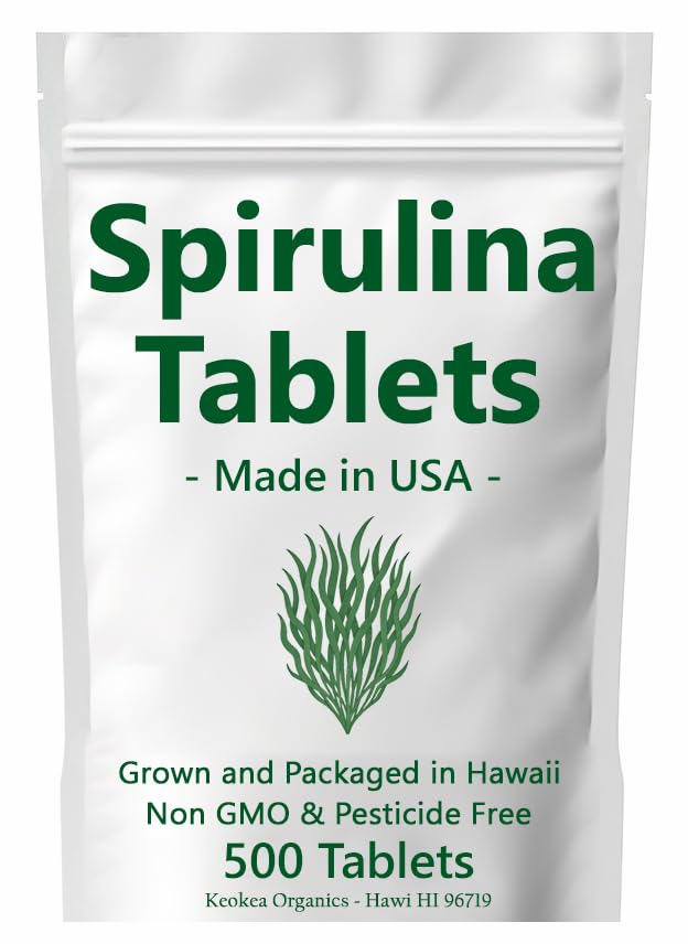 Spirulina Tablets - Made in USA - 500 Tablets - Dorosły na Hawajach - Nie GMO & Pesticide Free