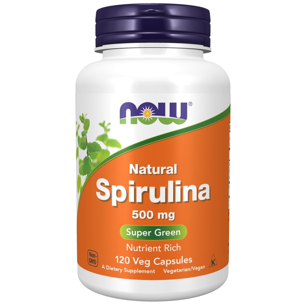 Teraz suplementy żywności, Natural Spirulina 500 mg z Beta- Caroten (Witamina A) i witaminy B- 12, i naturalnie występujące białka i GLA (Gamma kwasu linolenowego), 120 Kapsułki warzywa