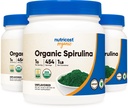Nutricost Organic Spirulina proszek Unflavored, 1LB Pojemnik na 454 Słupki (3 Butelki) - Wegan, GMO Free i gluten Free