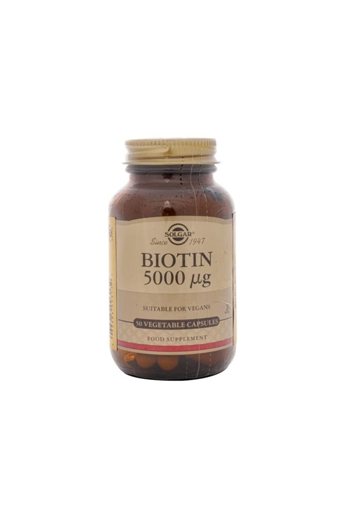 Solgar Biotin 5000 mcg - 50 Vegetable Capsules - Supports Healthy Skin, Nails & Hair - Non-GMO, Vegan, Gluten Free, Dairy Free, Kosher - 50 Servings