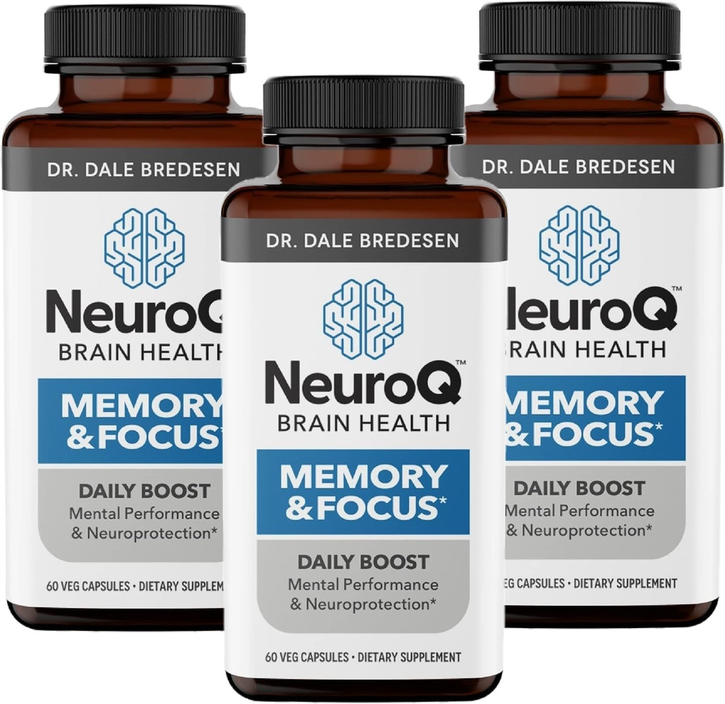 NeuroQ Memory & Focus - zwiększa wydajność i funkcje mózgu - Neuroochronna formuła dr Dale Bredesen - Gotu Kola Ginkgo Phosphhatidylserine & Propolis - 60 kapsułek (opakowanie po 3)