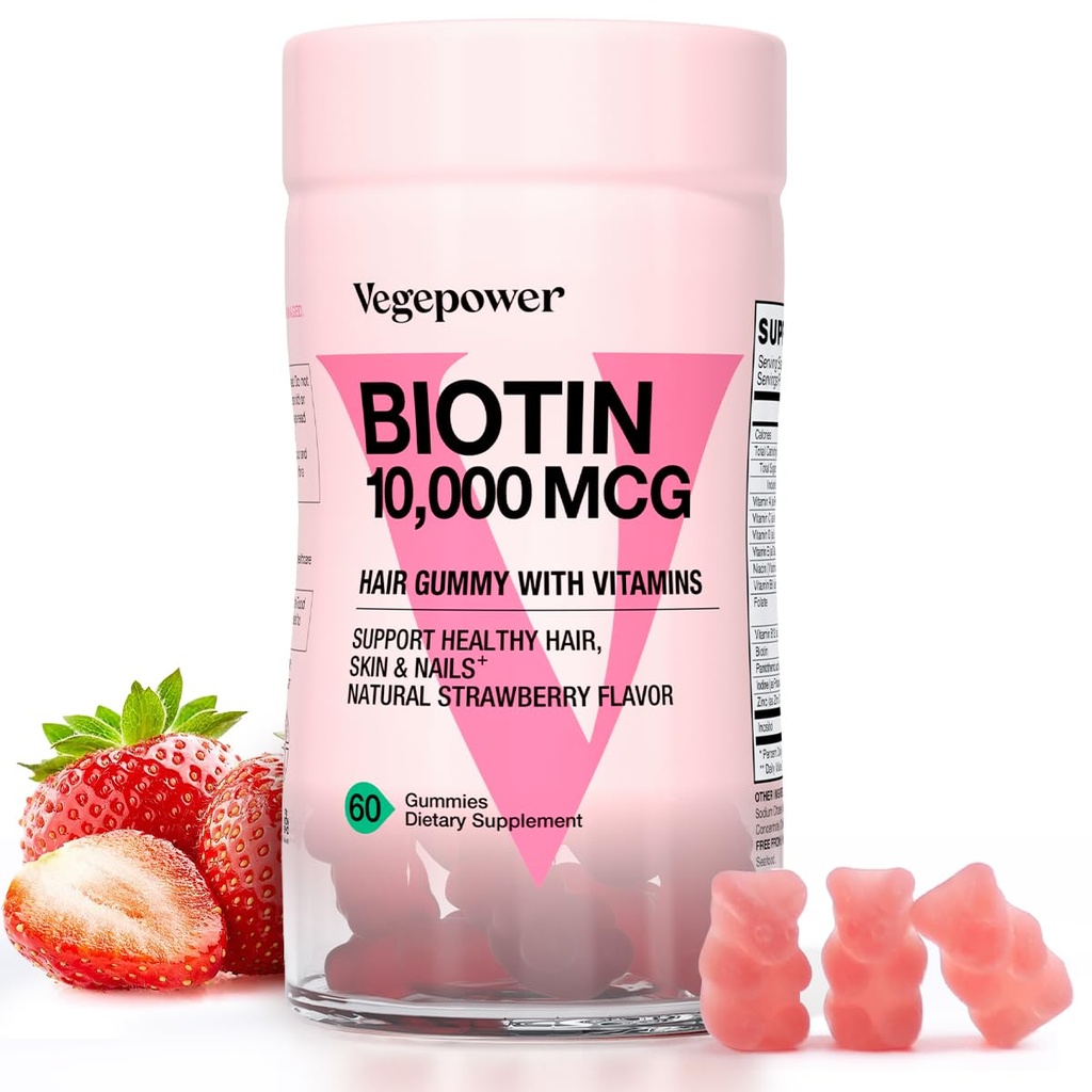 Biotin Gummies for Hair Growth 10000mcg - Wegan Biotin witamin wspomaga zdrowe włosy, skóry i paznokci, Witamina Gummy do włosów dla kobiet i mężczyzn - Nie-GMO, suplement do żucia