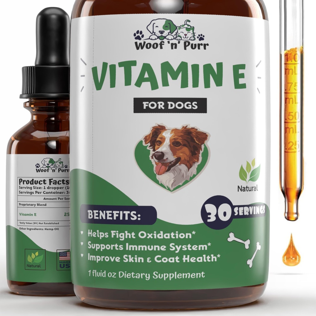 Witamina E dla psów - Witamina E Pies - Witamina E dla psów - Witamina E Psy - Witamina E Psy - Witamina E Oil Dog - Pies Witaminy - Psy Wsparcie immunologiczne - 1 fl oz