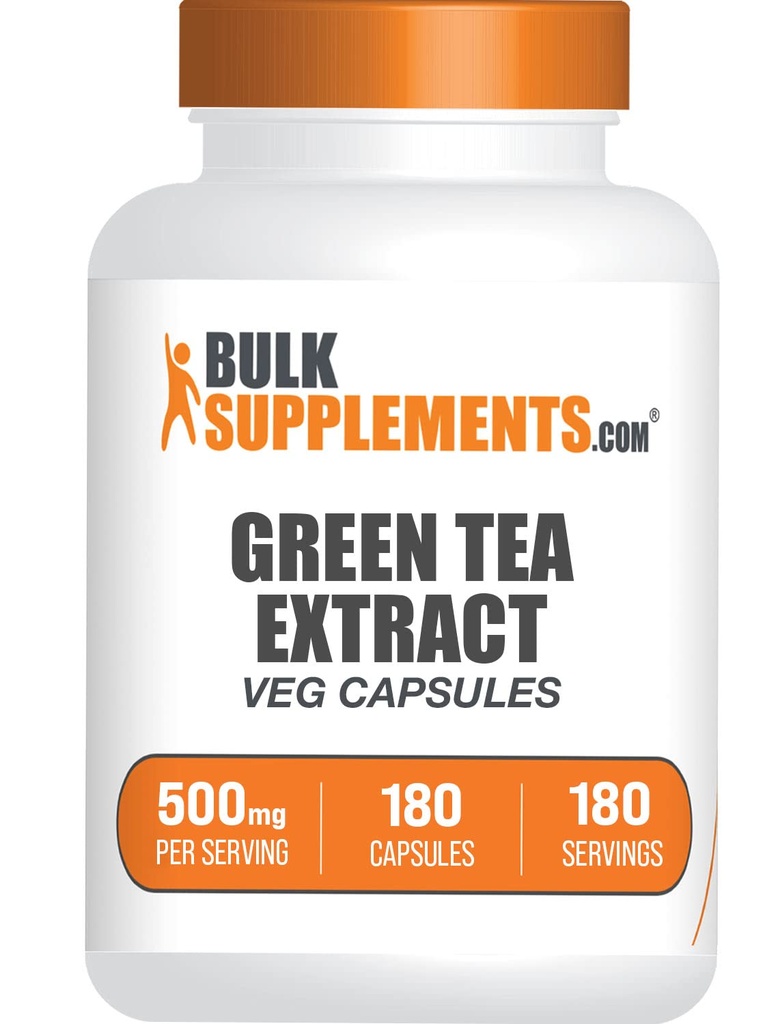 BulkSupplements.com Green Tea Extract Kapsułki - Green Tea Supplement, Green Tea Extract 500mg, Green Tea Pigułki - Wegan & Gluten Free, 1 Kapsułka na Serving, 180 Kapsułki Veg (Opakowanie 1)