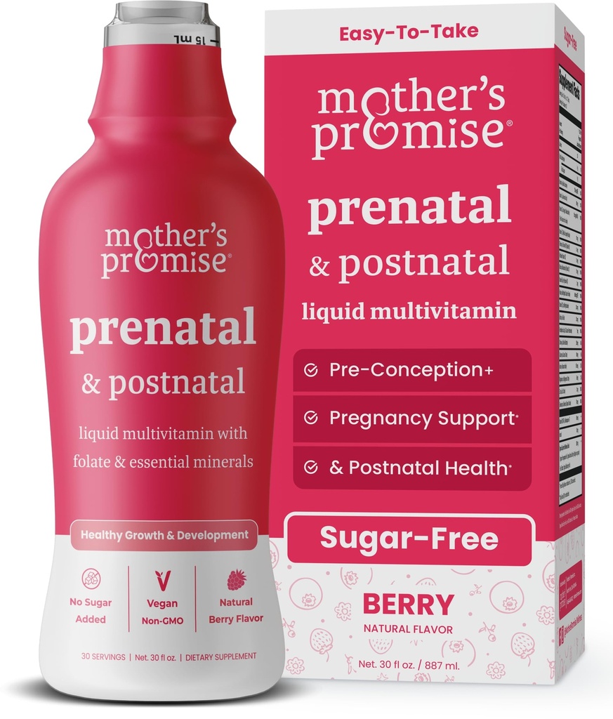Mother's Promise Prenatal & Postnatal Multivitamin for Women | Sugar Free Liquid Prenatal Vitamins for Women with Folate, Choline & Organic Fruits for Preconception, Pregnancy & Nursing | Vegan