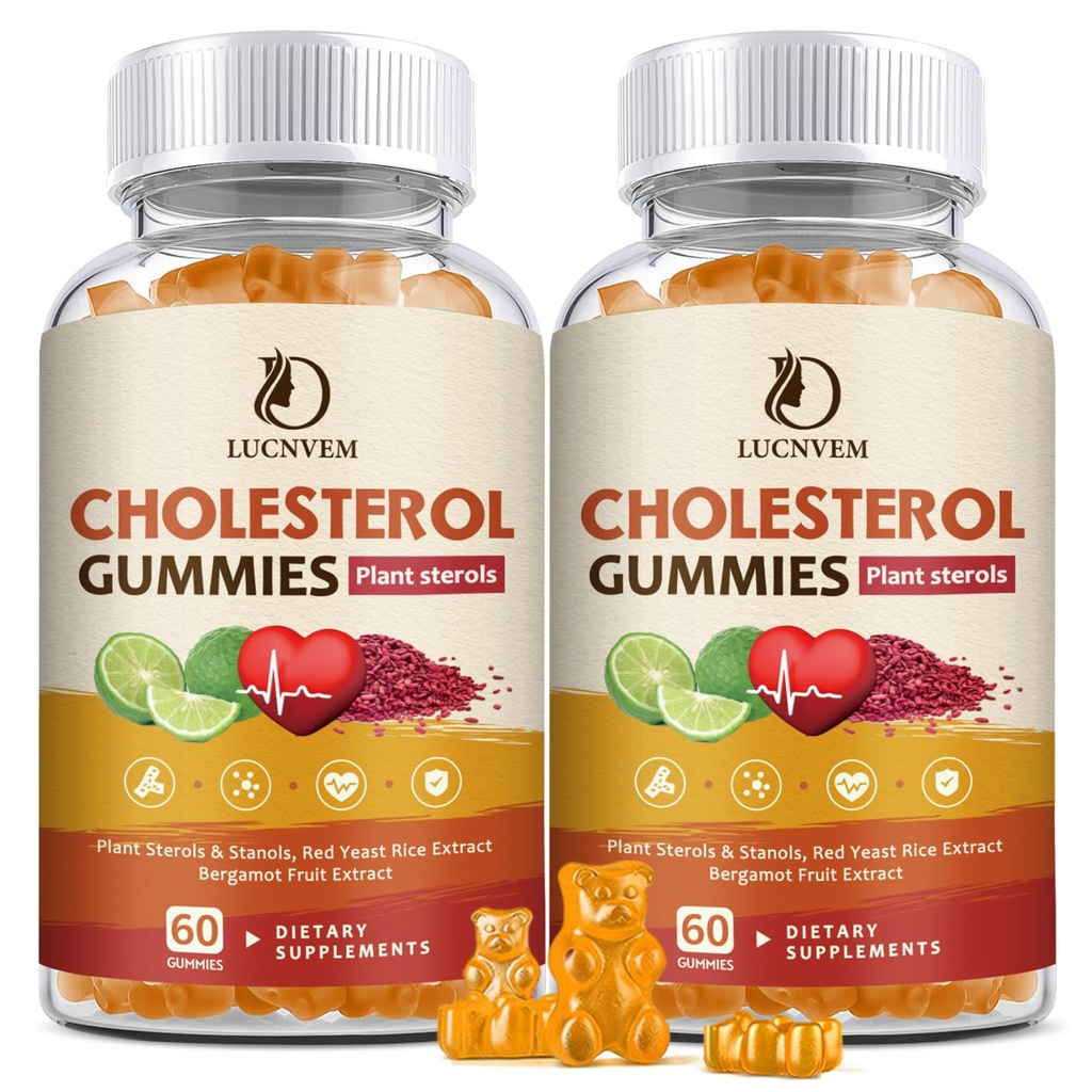 (2 opakowania) Suplementy cholesterolowe Gummie dla Cholesterolu Zdrowe, Sterole roślinne i Stanols, Czerwony Yeast Rice, Citrus Bergamot Complex dla Cholesterolu, Zachowanie Zdrowych Cholesterolu Poziomy - 60 Day Supply