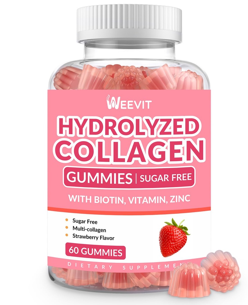 Kolagen Gummies dla kobiet, Zhydrolizowany Kolagen Peptides Gummies z biotyną, Suplementy Kolagenowe Gummy z witaminą B12, C, D, Cynk do paznokci skóry włosa