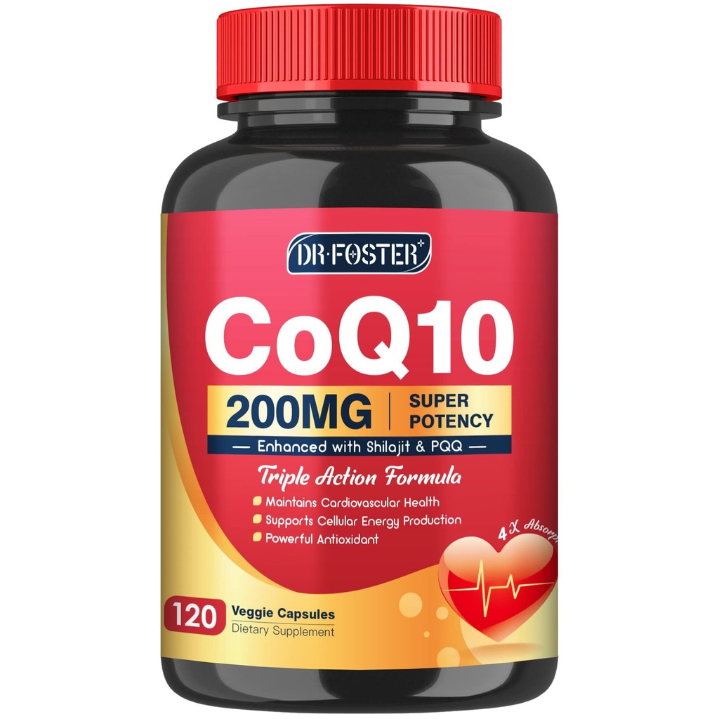 CoQ10 200mg z PQQ & Shilajit - Wysoka absorpcja z Bioperine Coenzym Q10 Suplementy - Potężny przeciwutleniacz do Heart & Brain Health and Energy-Production - 120 Veggie kapsułki