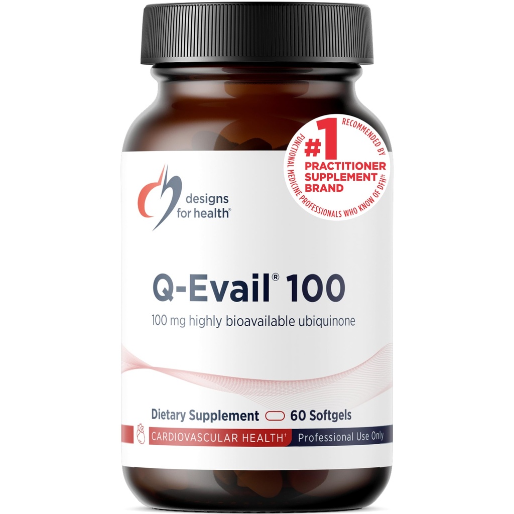 Wzory dla zdrowia Q- Evail 100- 100mg CoQ10 Wysoko Biodostępny Ubichinon - Koenzym Q10 z MCT + Mieszane Tokoferole w celu promowania Superior Absorption - Non-GMO (60 Softgels)