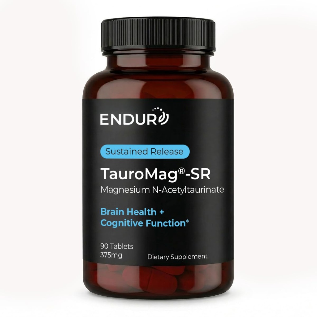 Endur TAUROMAG- SR Magnez N- Acetylotaurinat, Suplement do Zdrowia Mózgu, Pomaga promować funkcję pamięci, Gluten Free, 375mg (90 tabletek)