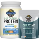 Ogród Protein & Creaine Bundle - Vegan Vanilla Protein Powder 20 Służenia z BCAA, Probiotyki i Enzymy + Monowodzian Creaine przedtreningowy 60 Sługi dla Mięśnie, Siła i Wydajność