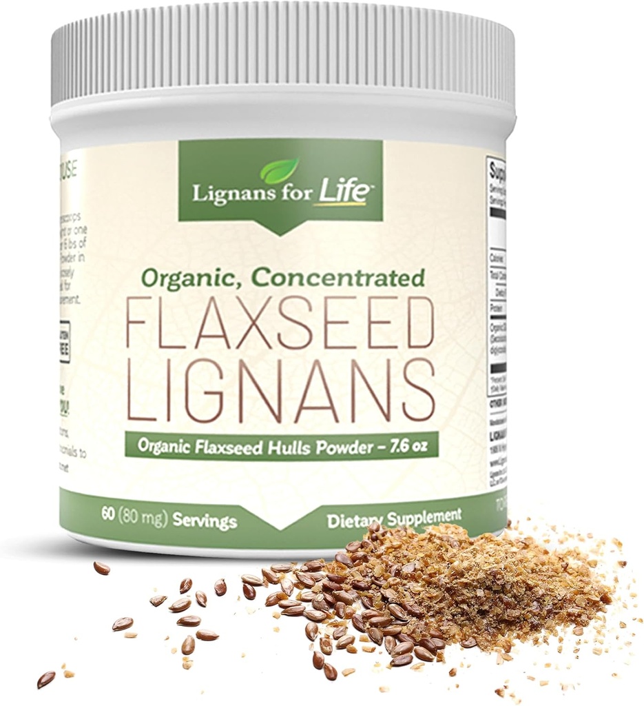 Lignans for Life - Natural luzem grunt Flaxseed Powder - Omega 3 & 6 Kwasy tłuszczowe Napełnione wysokowłókniste przeciwutleniacze - Wsparcie zdrowe serce i włosy, Zdrowy system immunologiczny - 60 Służenie 80mg za tabulatora, 1 Pack