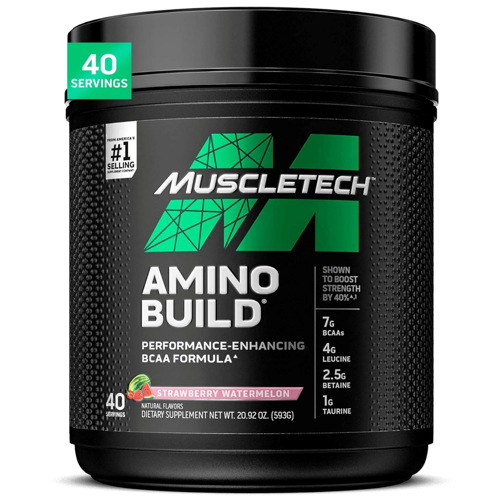 MuscleTech 124; BCAA Amino Acids + Electrolyte Powder Build Lean Muscle & Boost Endurance 124; Strawberry Watermelon Edin124; 593 gramów Edin124; 40 porcji
