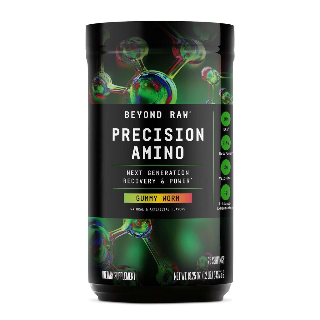 BEYOND RAW Precyzja Amino 124; Odzysk & Moc Amino Acid Formuła 124; Mięśnie paliwowe 124; Wzmocnienie Hydration 124; Gummy Robak 124; 25 Służenie