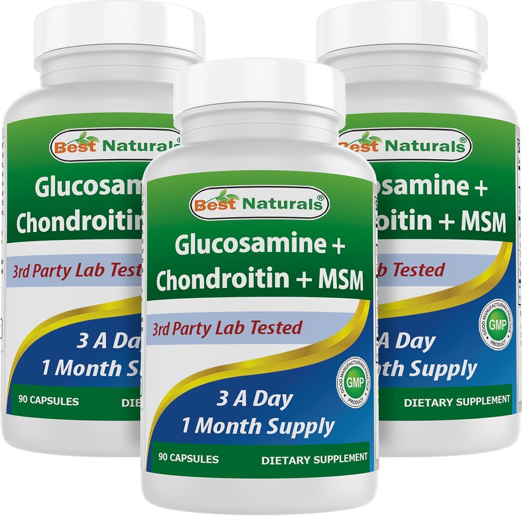 Najlepsze Naturals, Glukozamina Chondroitin suplementy MSM, 2600 mg na serwowanie, 90 Kapsułek (90 Licznik (Opakowanie po 3))