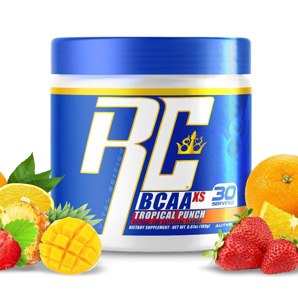 Ronnie Coleman 's BCAA XS Proszek z EAA, rozgałęziony łańcuch aminokwasy post trening Odzyskiwanie mięśni, Sugar Free Napoje nawadniające dla kobiet i mężczyzn, Tropical Punch, 30 Służenia