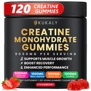 Jednowodzian Gummie dla mężczyzn i kobiet, 9000MG Gummie kreatynowe Cukru Darmowe z L- Tauryna, BCAA 2: 1, B12 B6 dla Boost Siła, Focus & Endurance, Wegan, Non-GMO, Truskawka, 120szt