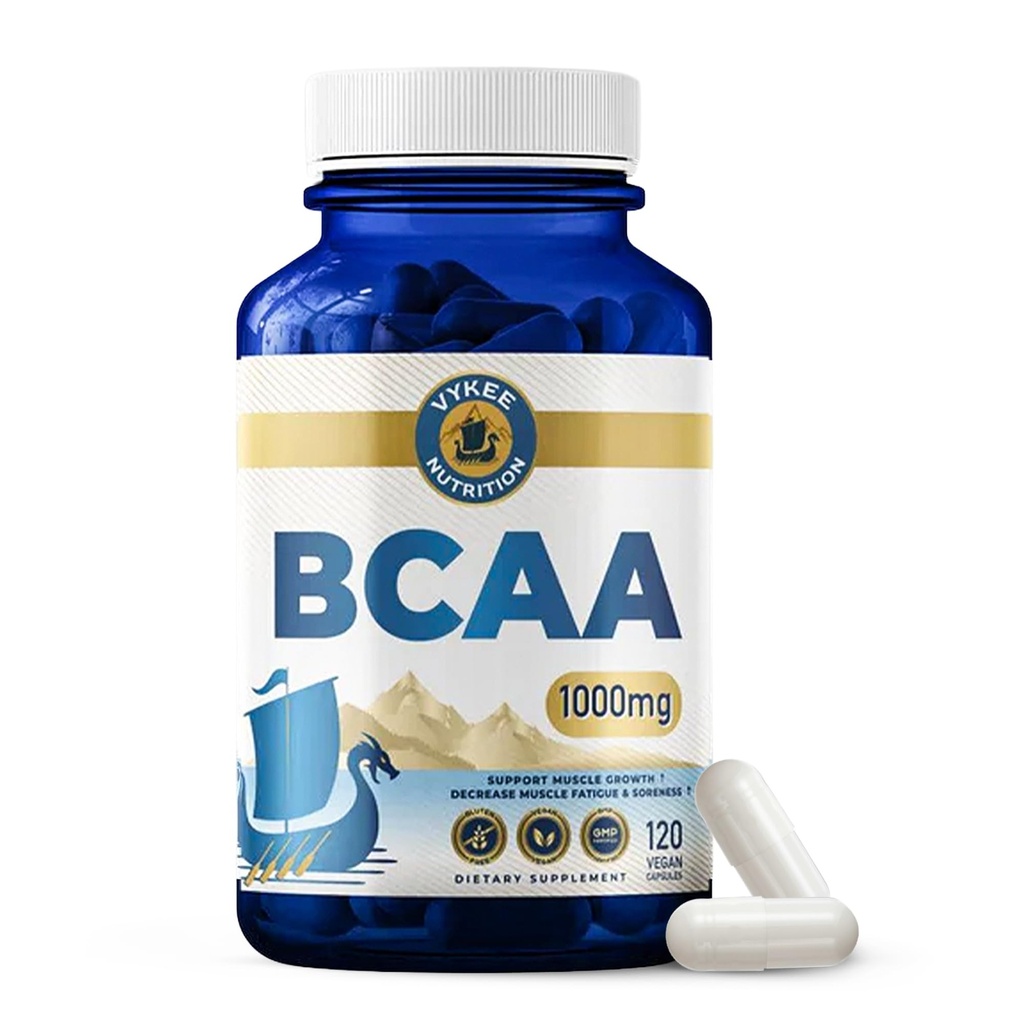 Vykee Nutrition BCAA Kapsułki - Wspiera wzrost mięśni, odzysk, & Synteza protein - Wegan, Non-GMO, Gluten- Free - 1000 mg, 120 Count