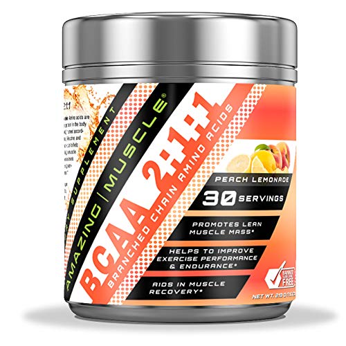 Amazing Muscle BCAA 2: 1: 1 Branched Chain Amino Acids Supplement Equipment 124; 6000 Mg Per Serving Evidence 124; Peach Lemonade Flavor 124; 30 Servings