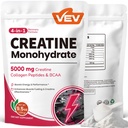 VEV Monohydrat kreatryny dla kobiet Proszek 5000 mg z Kolagenem i BCAA 2: 1: 1: 1 - Kreatyna dla kobiet, Wspiera definicję mięśni, Odzysk & Energia - Unflavored, Sugar- Free, 9.5 oz, 30 Służenie