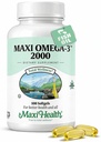 Maxi Health Omega 3 Fish Oil 2000mg - Fish Oil Omega 3 Supplements with No Fishy Aftertaste - Triple Force EPA DHA - Kosher Omega3 Suplement do pomocy Wsparcie ogólne Wellness (100 Softgels)