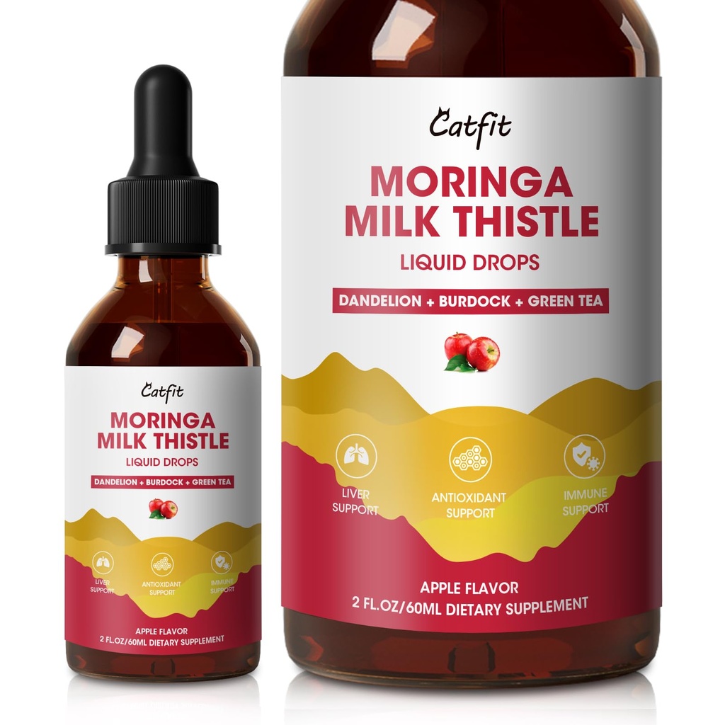 Mleko ciecz Detox Wątroba Drops Jabłko Flavor - Oczyszczanie Wątroby Detox & Naprawa z Moringa, Dandelion, Burdock & Zielona herbata - Ziołowy suplement płynny do wsparcia i zdrowia wątroby, Wegan, 2 Fl Oz